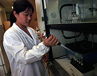 woman taking lab samples